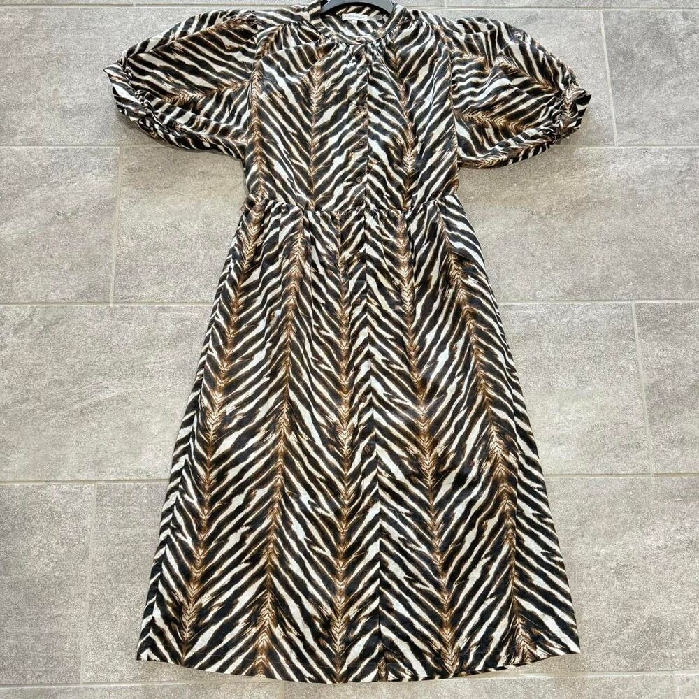 Calvin Klein Zebra Print Cotton 90s Y2K Mod Midi Dress Officesiren Mob Wife 10